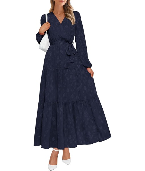 PRETTYGARDEN Womens Spring Long Sleeve Wrap V Neck Ruffle Floral Maxi Dress Casual Tie Waist Boho Chiffon Flowy Long Dresses