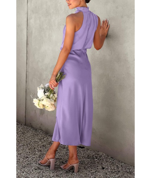 PRETTYGARDEN Women's 2025 Summer Satin Dress Elegant Sleeveless Mock Neck Cocktail Party Maxi Dresses