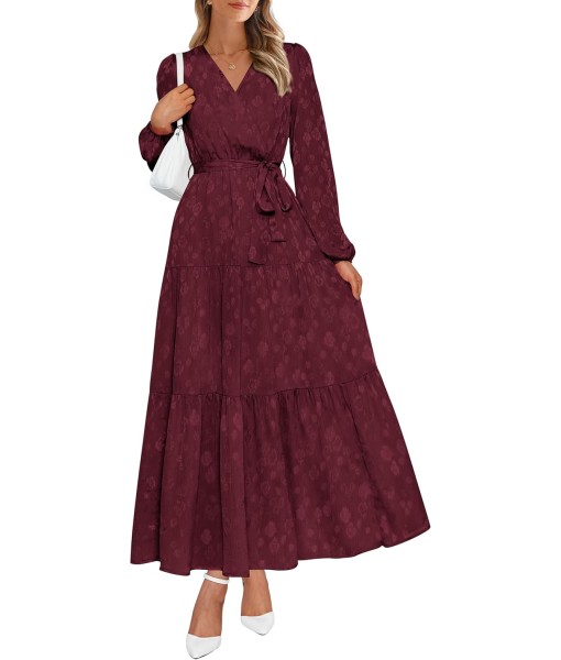 PRETTYGARDEN Womens Spring Long Sleeve Wrap V Neck Ruffle Floral Maxi Dress Casual Tie Waist Boho Chiffon Flowy Long Dresses