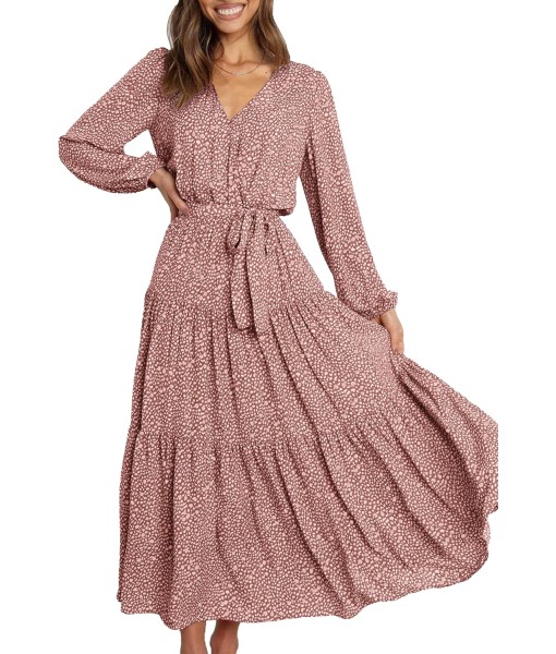PRETTYGARDEN Womens Spring Long Sleeve Wrap V Neck Ruffle Floral Maxi Dress Casual Tie Waist Boho Chiffon Flowy Long Dresses
