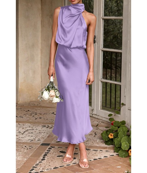 PRETTYGARDEN Women's 2025 Summer Satin Dress Elegant Sleeveless Mock Neck Cocktail Party Maxi Dresses