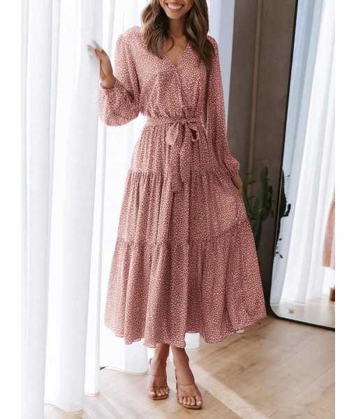PRETTYGARDEN Womens Spring Long Sleeve Wrap V Neck Ruffle Floral Maxi Dress Casual Tie Waist Boho Chiffon Flowy Long Dresses