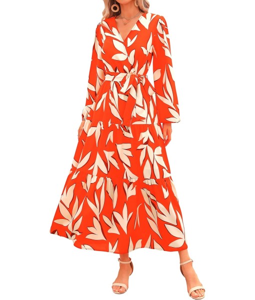 PRETTYGARDEN Womens Spring Long Sleeve Wrap V Neck Ruffle Floral Maxi Dress Casual Tie Waist Boho Chiffon Flowy Long Dresses