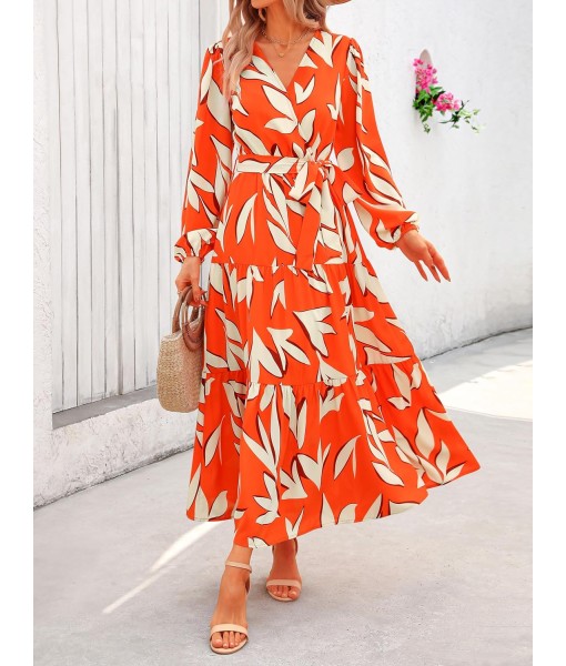 PRETTYGARDEN Womens Spring Long Sleeve Wrap V Neck Ruffle Floral Maxi Dress Casual Tie Waist Boho Chiffon Flowy Long Dresses