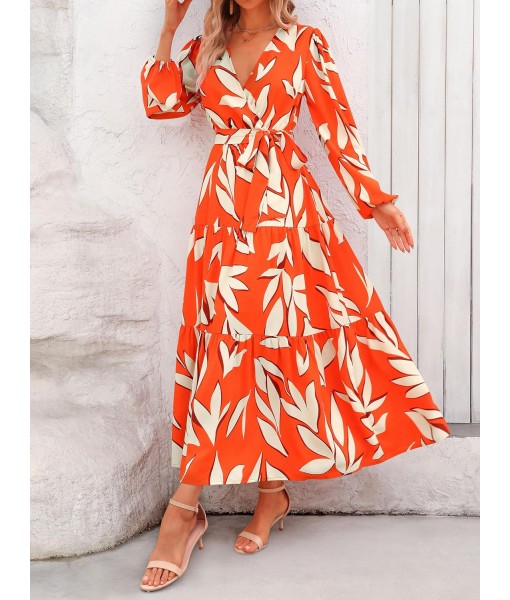 PRETTYGARDEN Womens Spring Long Sleeve Wrap V Neck Ruffle Floral Maxi Dress Casual Tie Waist Boho Chiffon Flowy Long Dresses