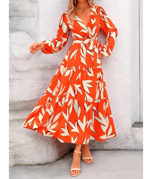 PRETTYGARDEN Womens Spring Long Sleeve Wrap V Neck Ruffle Floral Maxi Dress Casual Tie Waist Boho Chiffon Flowy Long Dresses