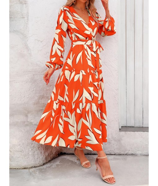 PRETTYGARDEN Womens Spring Long Sleeve Wrap V Neck Ruffle Floral Maxi Dress Casual Tie Waist Boho Chiffon Flowy Long Dresses