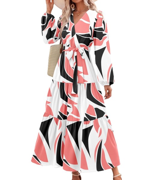 PRETTYGARDEN Womens Spring Long Sleeve Wrap V Neck Ruffle Floral Maxi Dress Casual Tie Waist Boho Chiffon Flowy Long Dresses