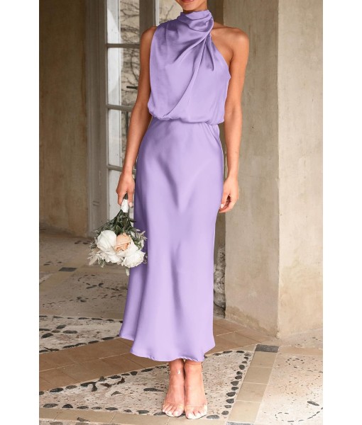 PRETTYGARDEN Women's 2025 Summer Satin Dress Elegant Sleeveless Mock Neck Cocktail Party Maxi Dresses
