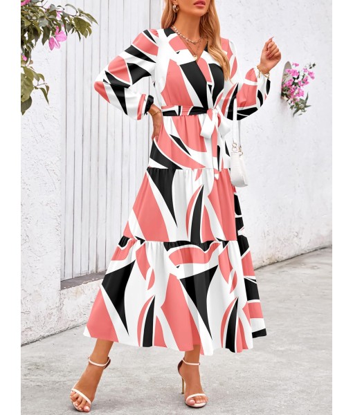 PRETTYGARDEN Womens Spring Long Sleeve Wrap V Neck Ruffle Floral Maxi Dress Casual Tie Waist Boho Chiffon Flowy Long Dresses