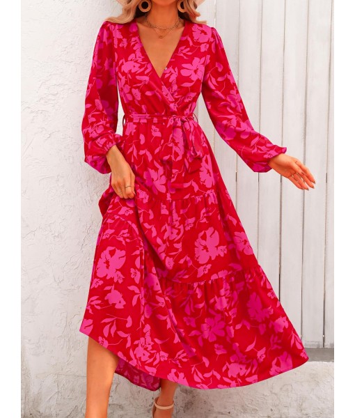 PRETTYGARDEN Womens Spring Long Sleeve Wrap V Neck Ruffle Floral Maxi Dress Casual Tie Waist Boho Chiffon Flowy Long Dresses