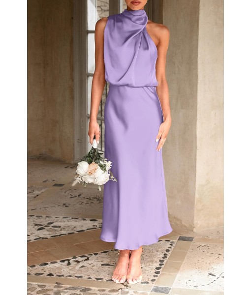 PRETTYGARDEN Women's 2025 Summer Satin Dress Elegant Sleeveless Mock Neck Cocktail Party Maxi Dresses
