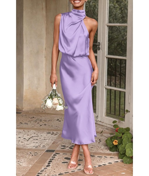 PRETTYGARDEN Women's 2025 Summer Satin Dress Elegant Sleeveless Mock Neck Cocktail Party Maxi Dresses