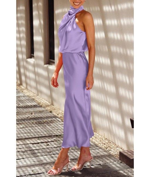 PRETTYGARDEN Women's 2025 Summer Satin Dress Elegant Sleeveless Mock Neck Cocktail Party Maxi Dresses