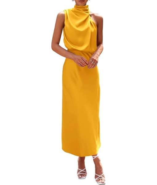 PRETTYGARDEN Women's 2025 Summer Satin Dress Elegant Sleeveless Mock Neck Cocktail Party Maxi Dresses