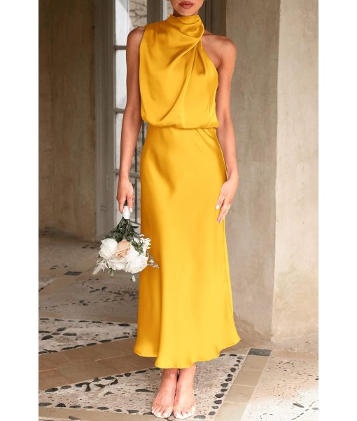 PRETTYGARDEN Women's 2025 Summer Satin Dress Elegant Sleeveless Mock Neck Cocktail Party Maxi Dresses