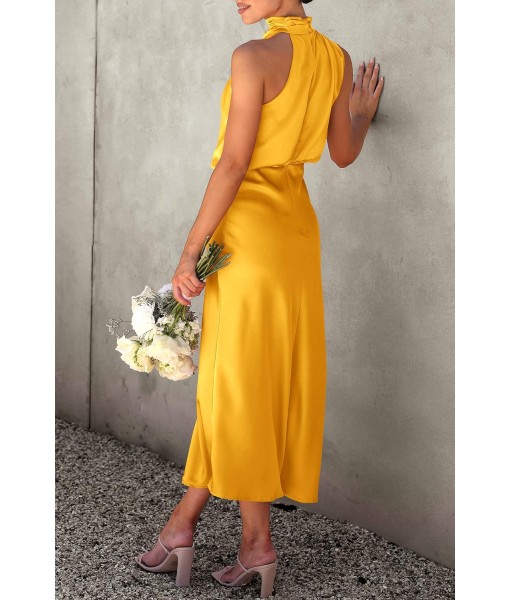 PRETTYGARDEN Women's 2025 Summer Satin Dress Elegant Sleeveless Mock Neck Cocktail Party Maxi Dresses