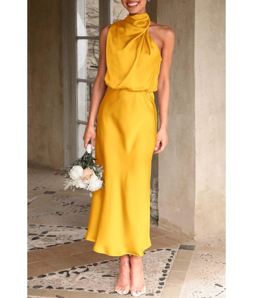 PRETTYGARDEN Women's 2025 Summer Satin Dress Elegant Sleeveless Mock Neck Cocktail Party Maxi Dresses