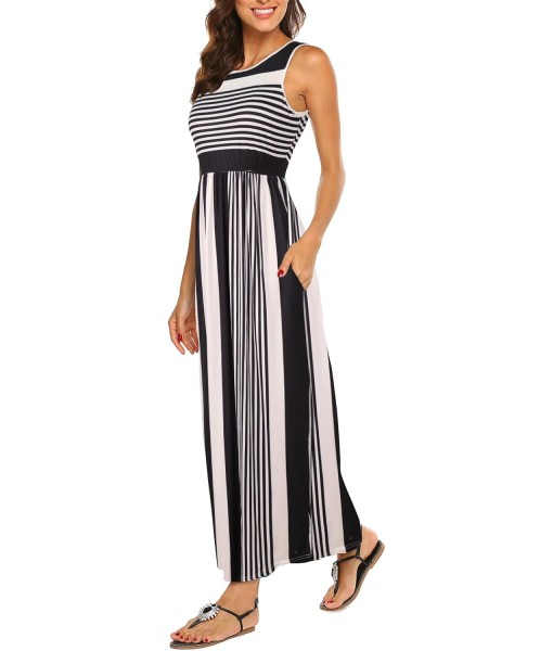 Hount Women's Summer Sleeveless Striped Flowy Casual Long Maxi Dress with Pockets