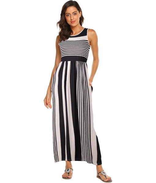 Hount Women's Summer Sleeveless Striped Flowy Casual Long Maxi Dress with Pockets