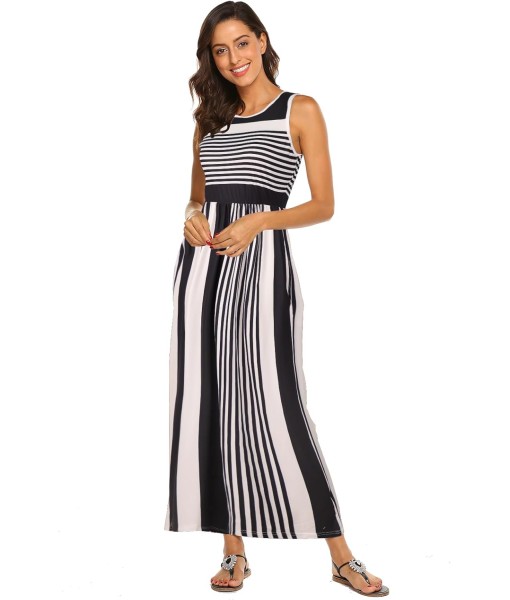 Hount Women's Summer Sleeveless Striped Flowy Casual Long Maxi Dress with Pockets