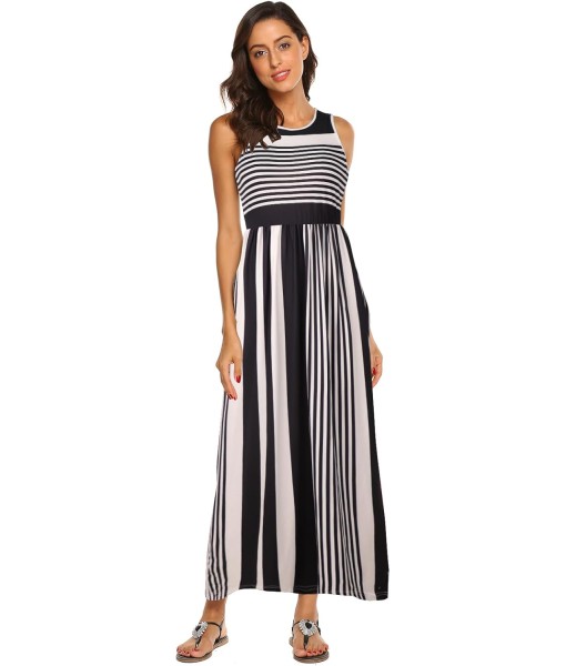 Hount Women's Summer Sleeveless Striped Flowy Casual Long Maxi Dress with Pockets