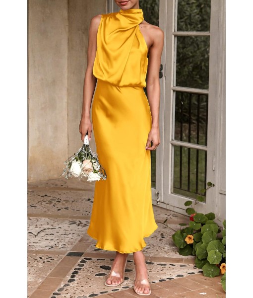 PRETTYGARDEN Women's 2025 Summer Satin Dress Elegant Sleeveless Mock Neck Cocktail Party Maxi Dresses