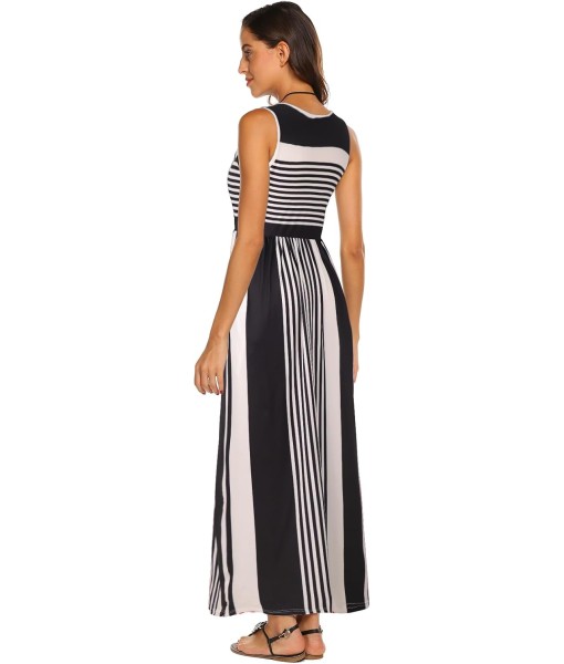 Hount Women's Summer Sleeveless Striped Flowy Casual Long Maxi Dress with Pockets