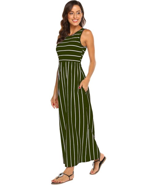 Hount Women's Summer Sleeveless Striped Flowy Casual Long Maxi Dress with Pockets