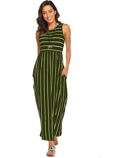 Hount Women's Summer Sleeveless Striped Flowy Casual Long Maxi Dress with Pockets