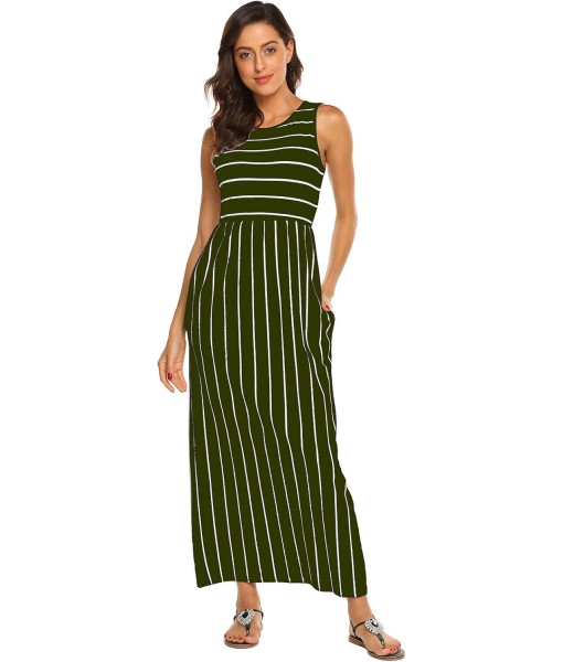 Hount Women's Summer Sleeveless Striped Flowy Casual Long Maxi Dress with Pockets