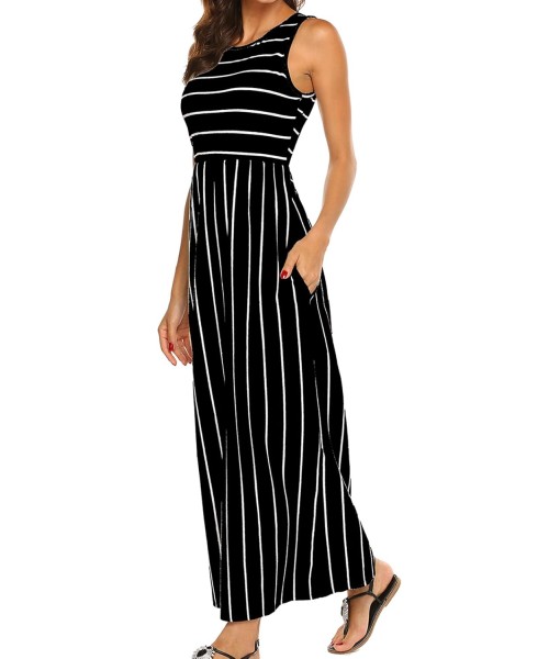 Hount Women's Summer Sleeveless Striped Flowy Casual Long Maxi Dress with Pockets
