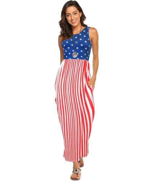 Hount Women's Summer Sleeveless Striped Flowy Casual Long Maxi Dress with Pockets