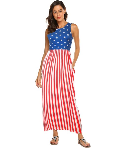 Hount Women's Summer Sleeveless Striped Flowy Casual Long Maxi Dress with Pockets