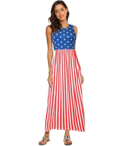 Hount Women's Summer Sleeveless Striped Flowy Casual Long Maxi Dress with Pockets