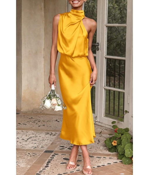 PRETTYGARDEN Women's 2025 Summer Satin Dress Elegant Sleeveless Mock Neck Cocktail Party Maxi Dresses