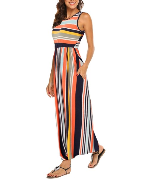 Hount Women's Summer Sleeveless Striped Flowy Casual Long Maxi Dress with Pockets