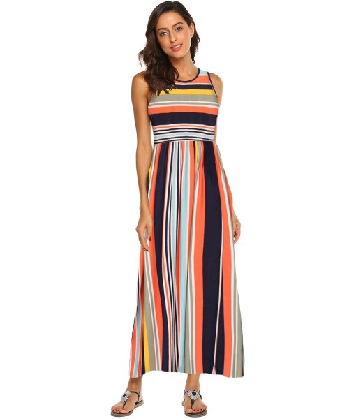 Hount Women's Summer Sleeveless Striped Flowy Casual Long Maxi Dress with Pockets