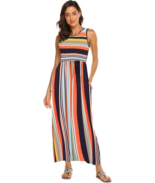 Hount Women's Summer Sleeveless Striped Flowy Casual Long Maxi Dress with Pockets
