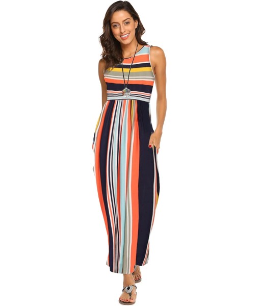 Hount Women's Summer Sleeveless Striped Flowy Casual Long Maxi Dress with Pockets