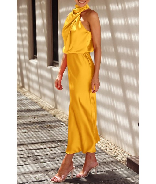 PRETTYGARDEN Women's 2025 Summer Satin Dress Elegant Sleeveless Mock Neck Cocktail Party Maxi Dresses