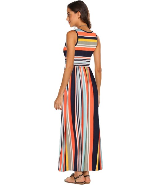 Hount Women's Summer Sleeveless Striped Flowy Casual Long Maxi Dress with Pockets