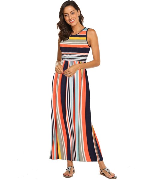 Hount Women's Summer Sleeveless Striped Flowy Casual Long Maxi Dress with Pockets