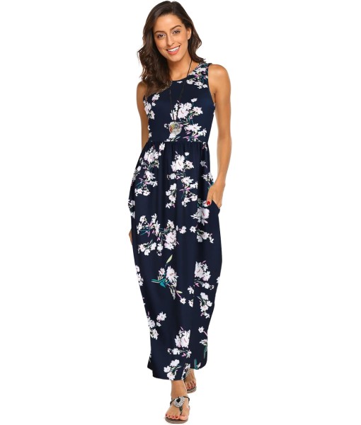 Hount Women's Summer Sleeveless Striped Flowy Casual Long Maxi Dress with Pockets