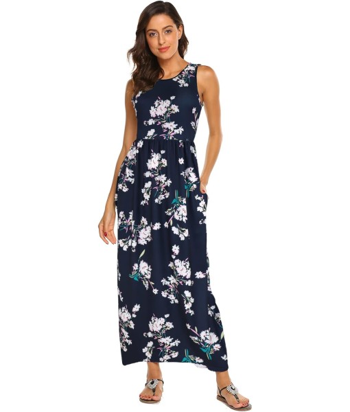 Hount Women's Summer Sleeveless Striped Flowy Casual Long Maxi Dress with Pockets