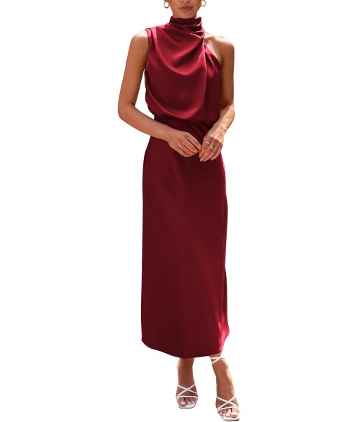 PRETTYGARDEN Women's 2025 Summer Satin Dress Elegant Sleeveless Mock Neck Cocktail Party Maxi Dresses