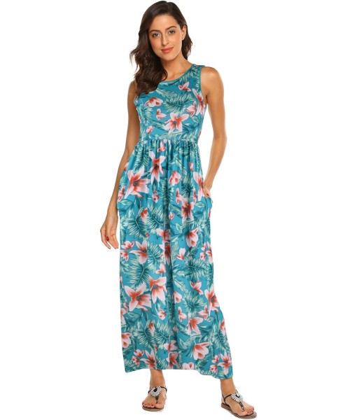 Hount Women's Summer Sleeveless Striped Flowy Casual Long Maxi Dress with Pockets