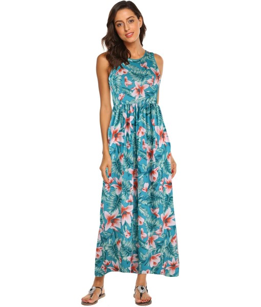 Hount Women's Summer Sleeveless Striped Flowy Casual Long Maxi Dress with Pockets
