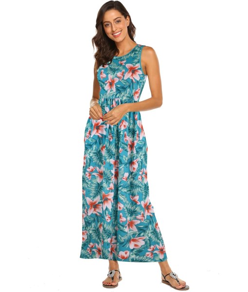 Hount Women's Summer Sleeveless Striped Flowy Casual Long Maxi Dress with Pockets