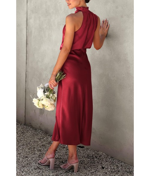 PRETTYGARDEN Women's 2025 Summer Satin Dress Elegant Sleeveless Mock Neck Cocktail Party Maxi Dresses